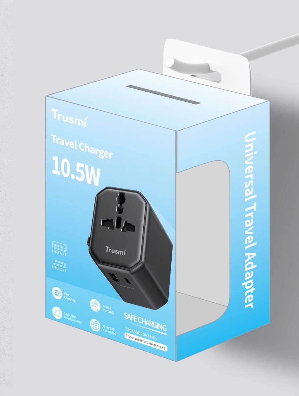 Trusmi Travel Charger / Travel Adapter 10.5W 1C2A UK/US/EU/AU/NZ Black CH19-01