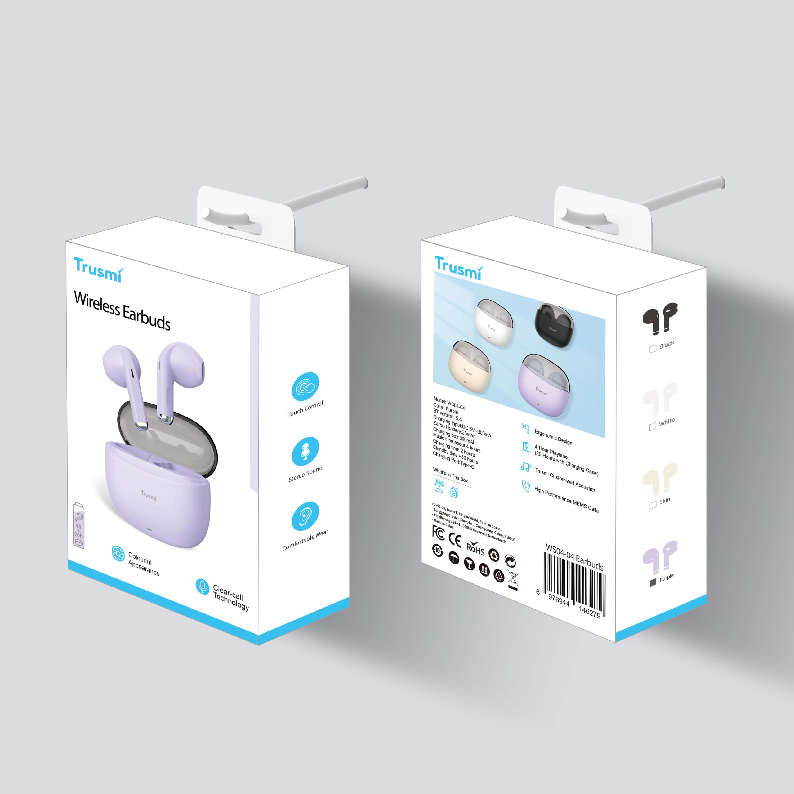 TRUSMI WS04-02 White Semi-In-Ear Wireless Earphone Colorful Carousel 2