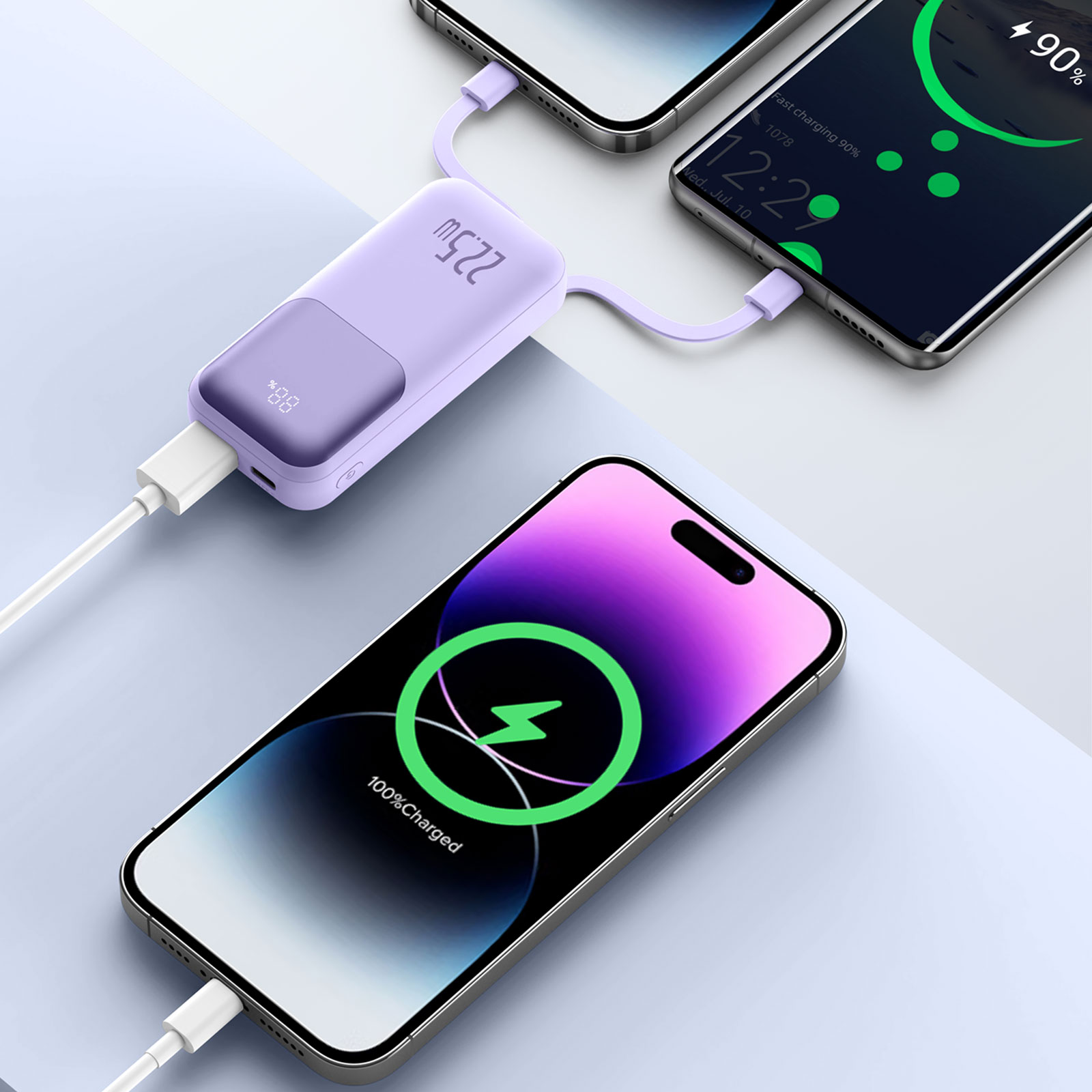 Trusmi Ultra Mini PD22.5W Digital 10000MAH Power Bank with Cables Purple PB06-013 Carousel 2