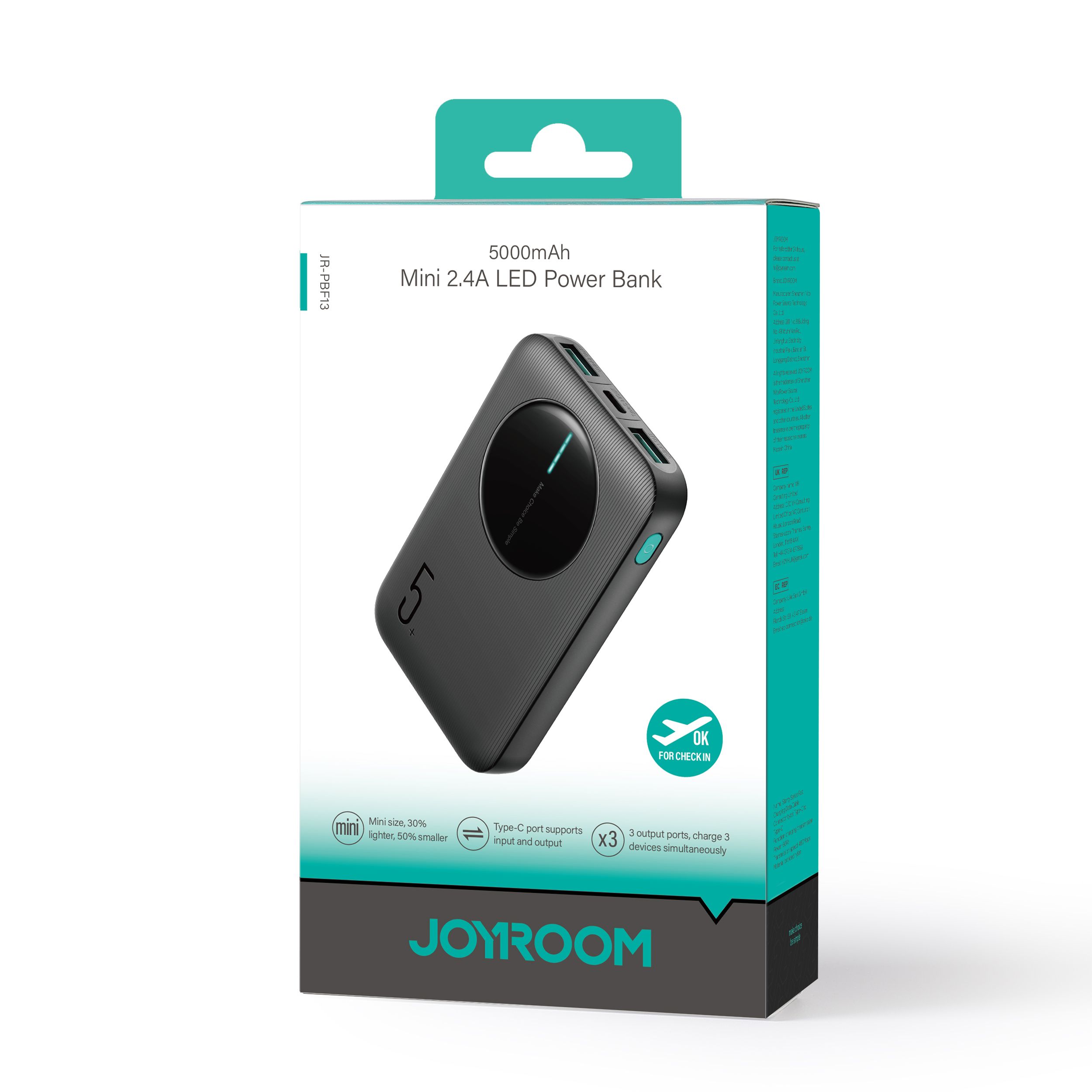 Joyroom Power Bank 5000mAh Black 2.4A LED JR-PBF13