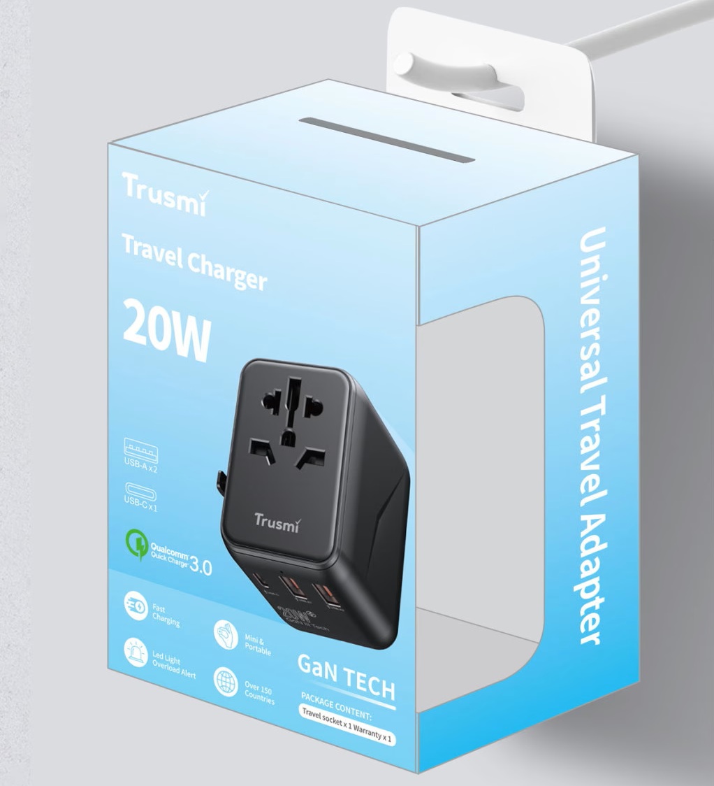 Trusmi Travel Charger / Travel Adapter 20W 1C2A UK/US/EU/AU/NZ Black CH18-01