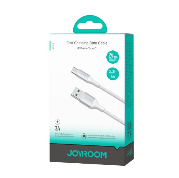 Joyroom USB-A to Type-C 1m-White (Braided) 3A Fast Charging Data Cable S-A28