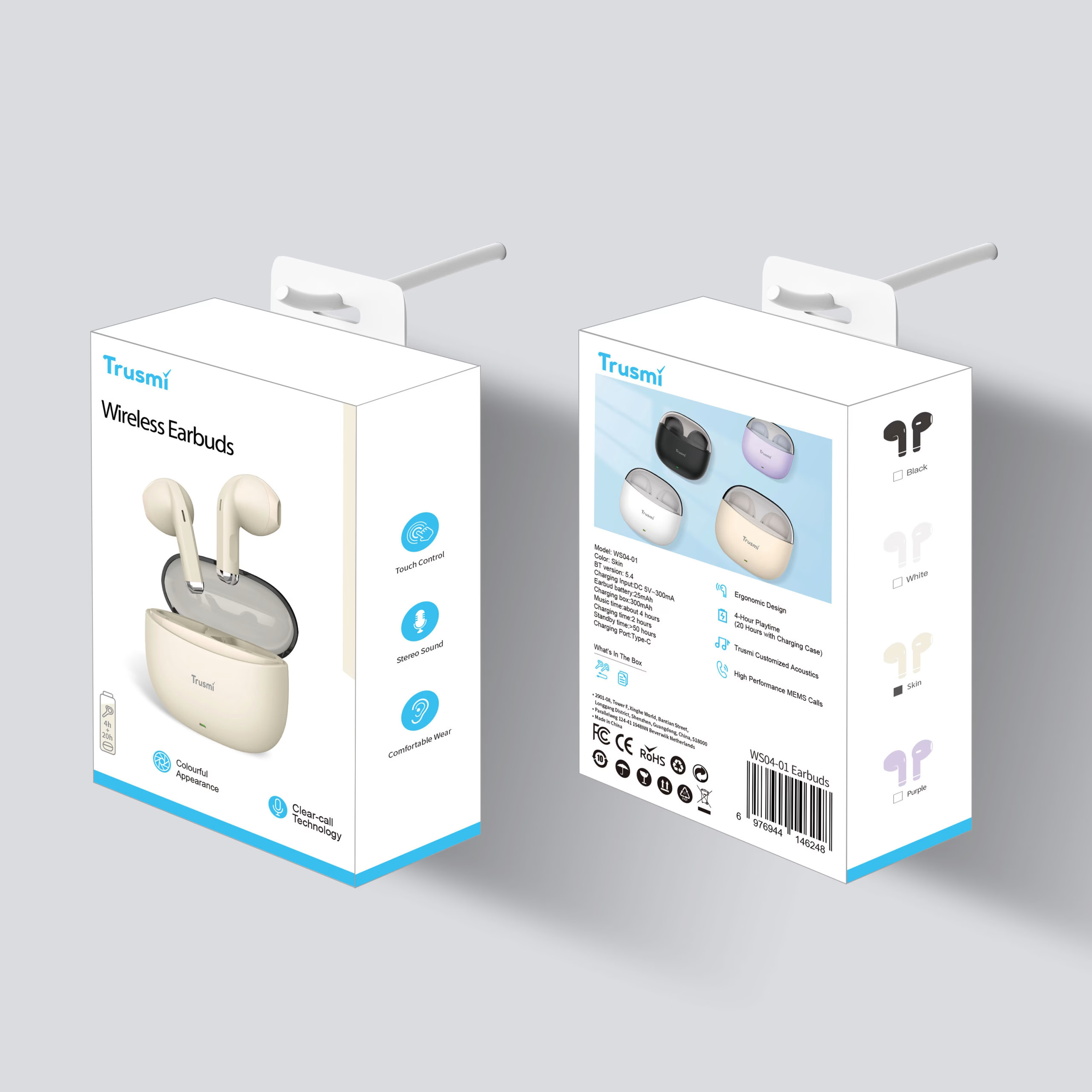 TRUSMI WS04-02 White Semi-In-Ear Wireless Earphone Colorful Carousel 6