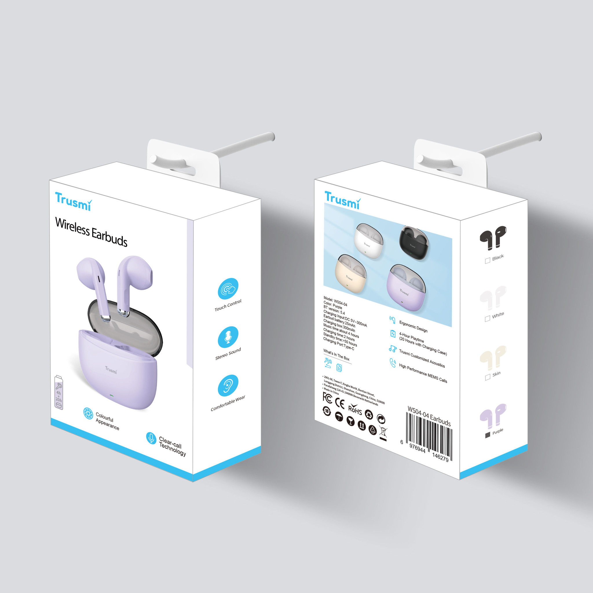 TRUSMI WS04-04 Purple Semi-In-Ear Wireless Earphone Colorful Carousel 2