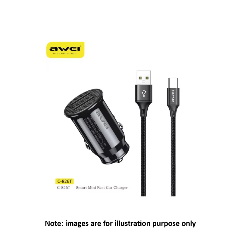 USB Car Charger with Type-C Cable AWEI C826T