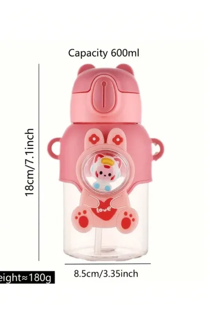 21oz Cute Cartoon Water Bottle With Lid And Straw - Leak-Proof Portable Sports Cup Carousel 3