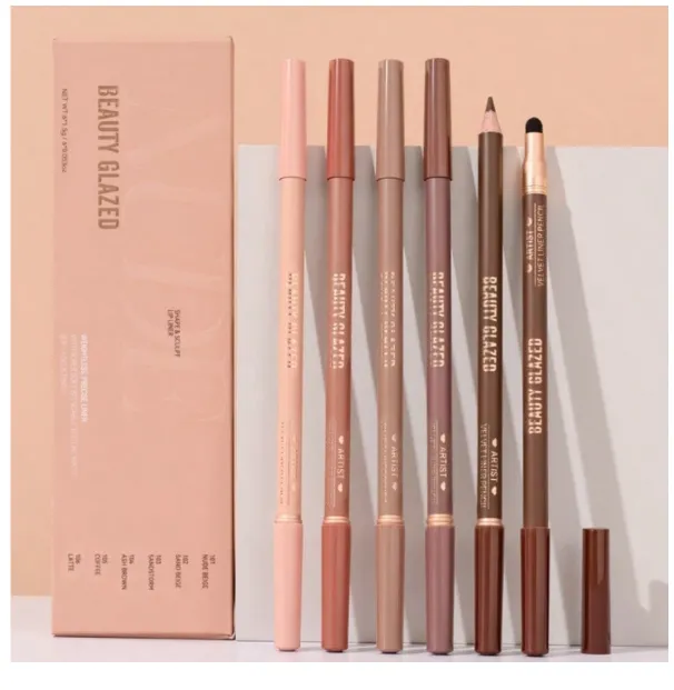 beauty glazed Dual-Ended Lip Liner Pencil, Cream Matte Lip Liner Pencil And Blending Brush Carousel 7