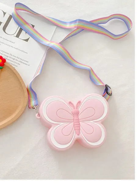 1pc Butterfly Silicone Zipper Mini Crossbody Shoulder Bag Suitable For All Season Daily Use Pink Carousel 1