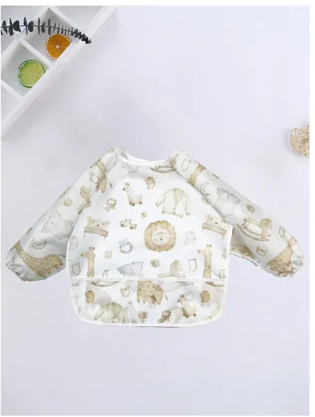 1pc Cartoon Waterproof Long Sleeve Bib, Soft Feeding Bib, Baby Smock, Lightweight For All Seasons Carousel 6