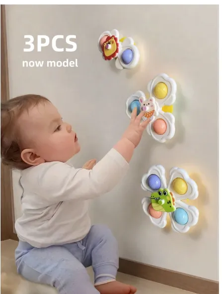 3pcs Suction Cup Rotating Toys, Baby And Toddler Sensory Fidget Toys