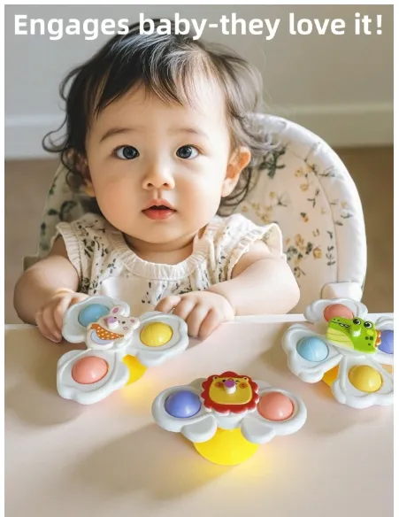 3pcs Suction Cup Rotating Toys, Baby And Toddler Sensory Fidget Toys Carousel 1