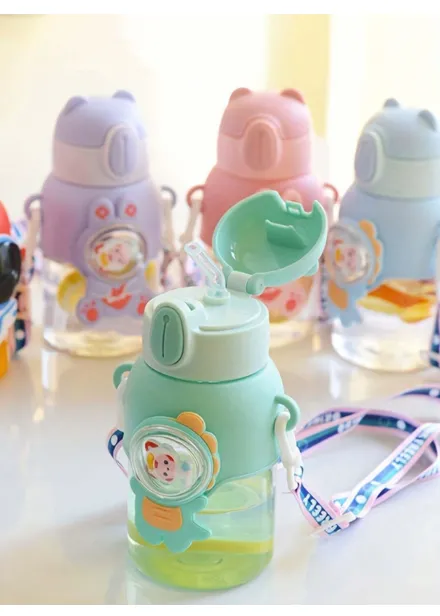 21oz Cute Cartoon Water Bottle With Lid And Straw - Leak-Proof Portable Sports Cup Carousel 8