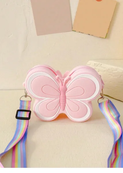 1pc Butterfly Silicone Zipper Mini Crossbody Shoulder Bag Suitable For All Season Daily Use Pink