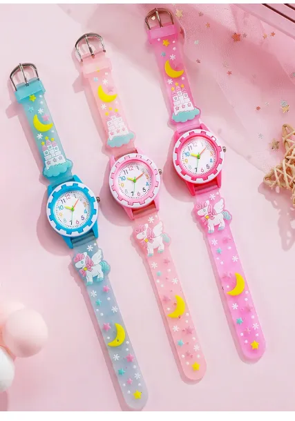 Children's Astronaut Pattern Macaron Color Series Kids Watch, Colorful Plastic Strap Boys Girls Student Watch Carousel 1