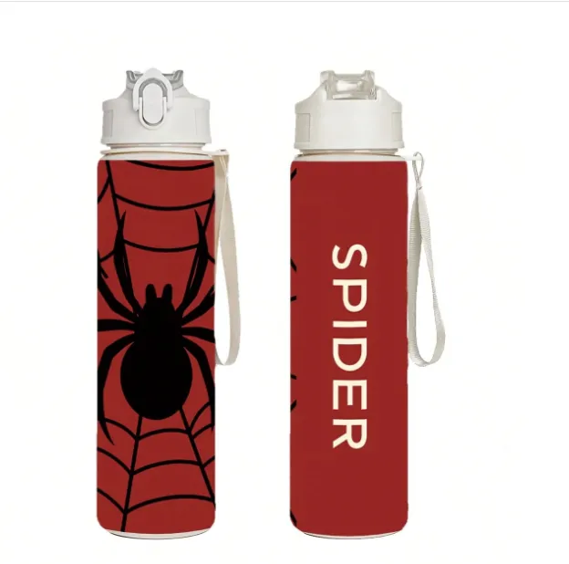 1pc 750ml/26oz 3D Printed Spider Pattern Sports Water Bottle With Straw