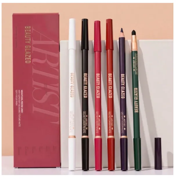 beauty glazed Dual-Ended Lip Liner Pencil, Cream Matte Lip Liner Pencil And Blending Brush Carousel 10