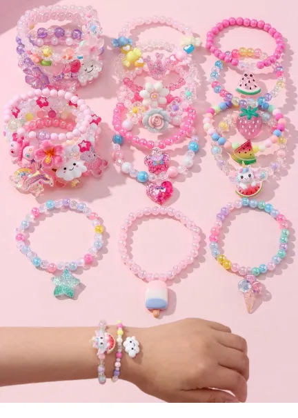 24PCS Girls Cute Butterfly Flower Heart Charm Bracelets Carousel 3
