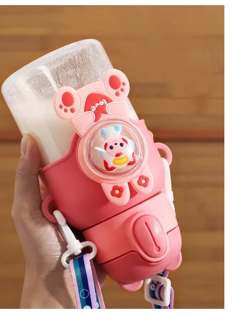 21oz Cute Cartoon Water Bottle With Lid And Straw - Leak-Proof Portable Sports Cup Carousel 4