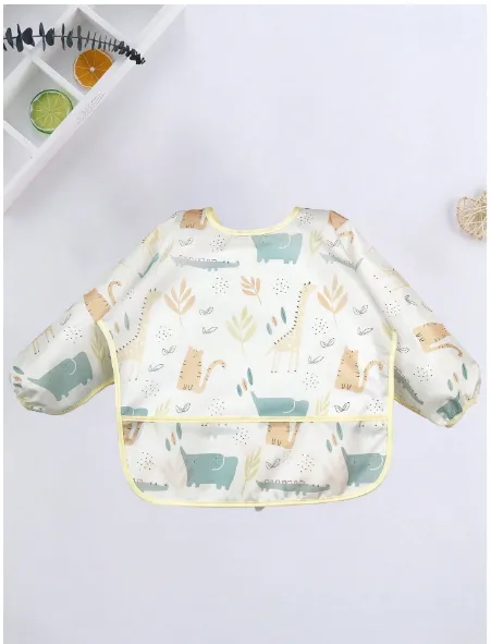 1pc Cartoon Waterproof Long Sleeve Bib, Soft Feeding Bib, Baby Smock, Lightweight For All Seasons Carousel 10