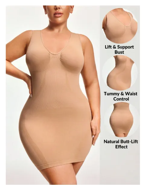Plus Size Skin Color Sleeveless Seamless Bodycon Dress Carousel 2