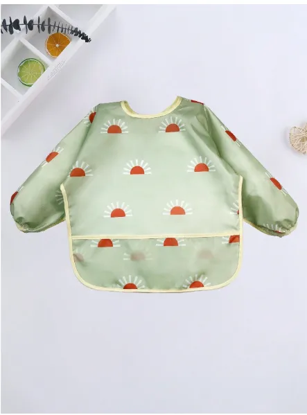 1pc Cartoon Waterproof Long Sleeve Bib, Soft Feeding Bib, Baby Smock, Lightweight For All Seasons Carousel 7