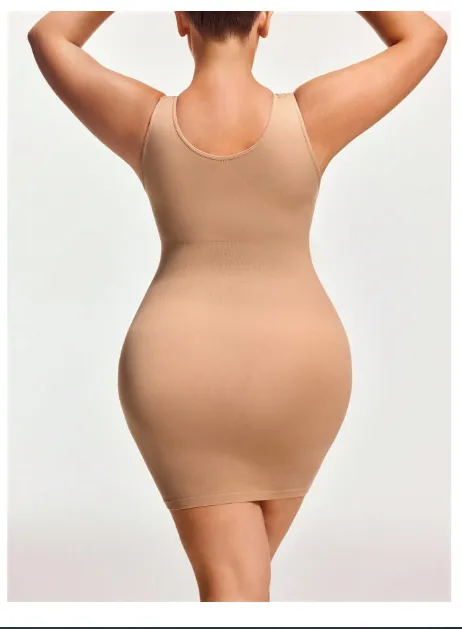 Plus Size Skin Color Sleeveless Seamless Bodycon Dress Carousel 4