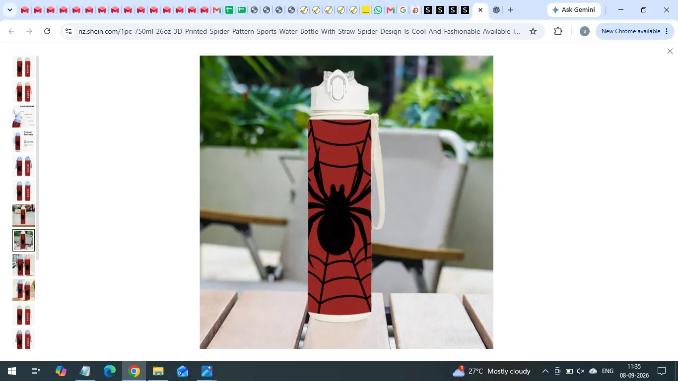 1pc 750ml/26oz 3D Printed Spider Pattern Sports Water Bottle With Straw Carousel 5
