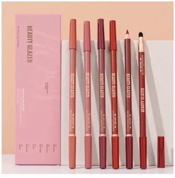 beauty glazed Dual-Ended Lip Liner Pencil, Cream Matte Lip Liner Pencil And Blending Brush Carousel 9