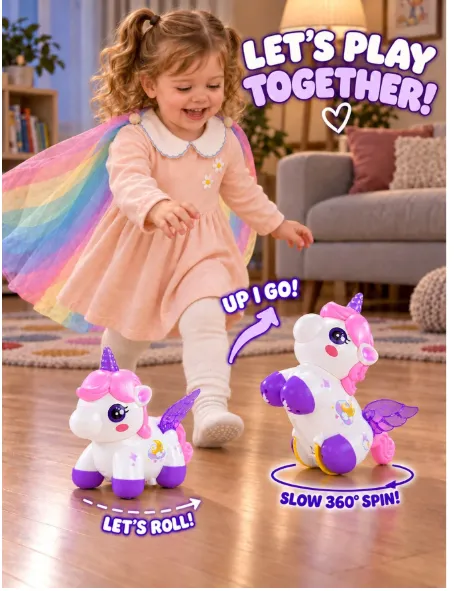 Electric Stunt Spinning Unicorn Toy, Rechargeable With Music & Lights, Cartoon Animal Shaped Toy For Girls Carousel 7