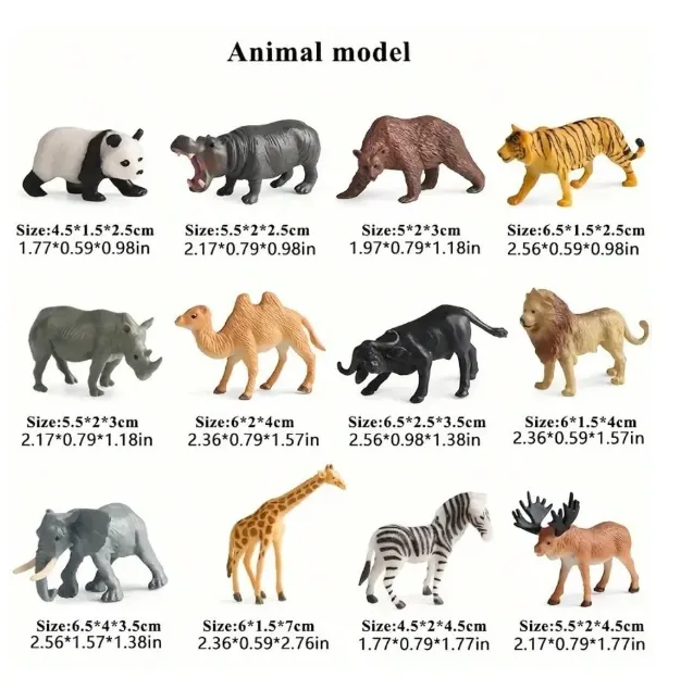 12pcs Wild Animal Models, Including Tiger, Lion, Brown Bear And Elephant, Suitable As Educational Gifts Carousel 2