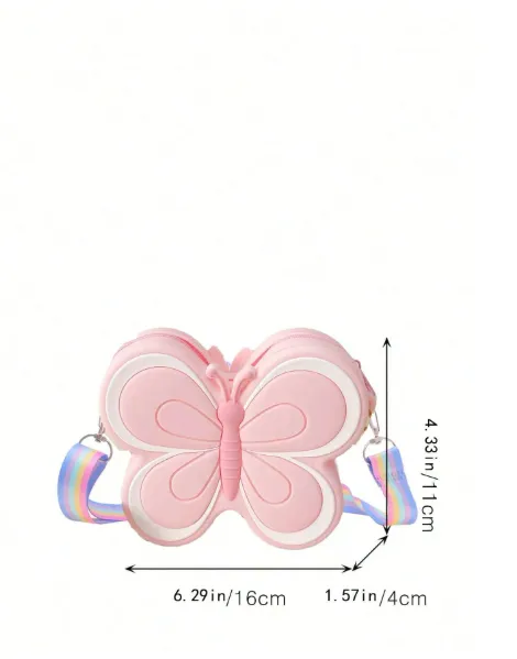 1pc Butterfly Silicone Zipper Mini Crossbody Shoulder Bag Suitable For All Season Daily Use Pink Carousel 3