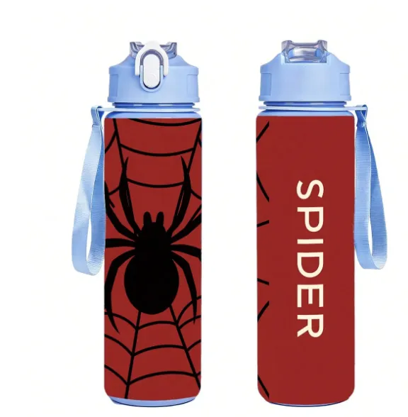 1pc 750ml/26oz 3D Printed Spider Pattern Sports Water Bottle With Straw Carousel 3
