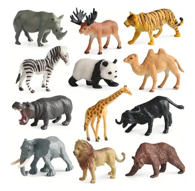 12pcs Wild Animal Models, Including Tiger, Lion, Brown Bear And Elephant, Suitable As Educational Gifts Carousel 5