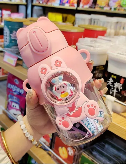 21oz Cute Cartoon Water Bottle With Lid And Straw - Leak-Proof Portable Sports Cup Carousel 7