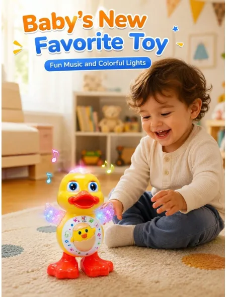 Light-Up Sound Moving Walking Dancing Electric Toy, Toddler Birthday Gift, Toddler Dancing Duck Toy Carousel 2