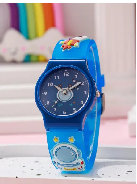 Children's Astronaut Pattern Macaron Color Series Kids Watch, Colorful Plastic Strap Carousel 3