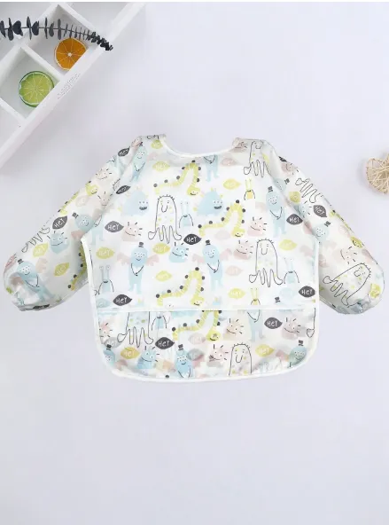 1pc Cartoon Waterproof Long Sleeve Bib, Soft Feeding Bib, Baby Smock, Lightweight For All Seasons Carousel 9