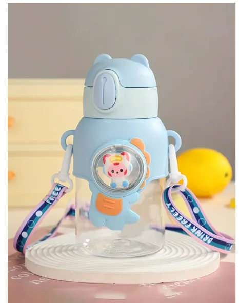 21oz Cute Cartoon Water Bottle With Lid And Straw - Leak-Proof Portable Sports Cup Carousel 6