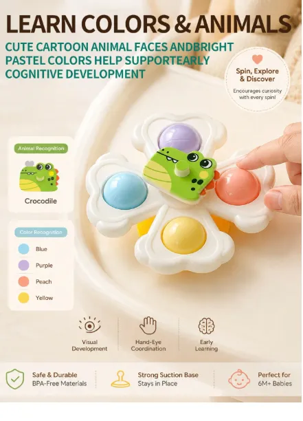 3pcs Suction Cup Rotating Toys, Baby And Toddler Sensory Fidget Toys Carousel 7