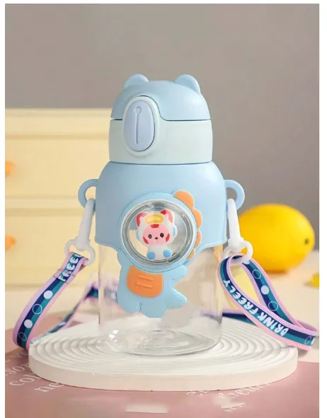 21oz Cute Cartoon Water Bottle With Lid And Straw - Leak-Proof Portable Sports Cup Carousel 9