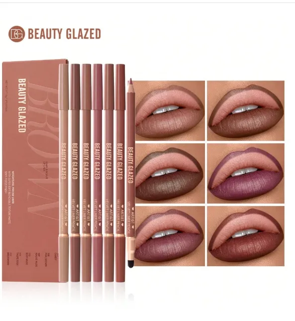 beauty glazed Dual-Ended Lip Liner Pencil, Cream Matte Lip Liner Pencil And Blending Brush Carousel 1