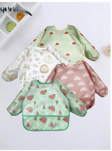 1pc Cartoon Waterproof Long Sleeve Bib, Soft Feeding Bib, Baby Smock, Lightweight For All Seasons Carousel 3