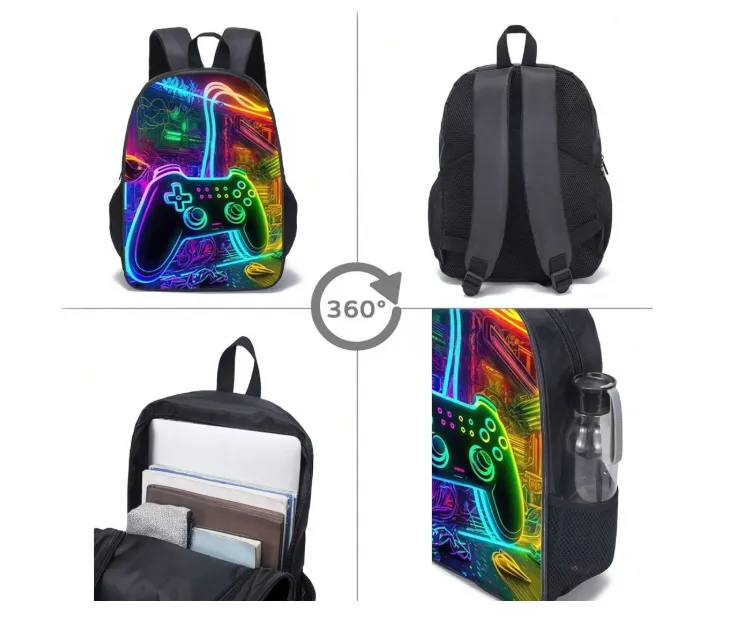 3-Piece Backpack Set, Fun Print/Game Print, Unisex, Crossbody Bag, Pencil Case, Backpack Carousel 7