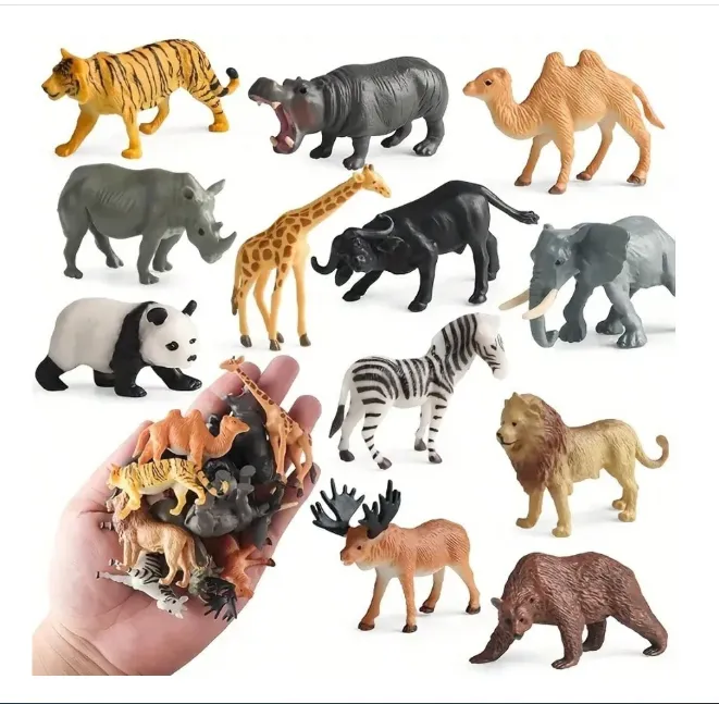 12pcs Wild Animal Models, Including Tiger, Lion, Brown Bear And Elephant, Suitable As Educational Gifts Carousel 1