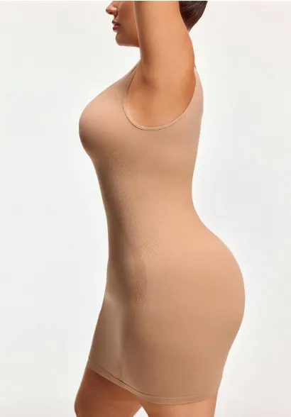 Plus Size Skin Color Sleeveless Seamless Bodycon Dress Carousel 6