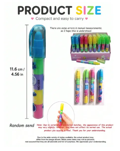12pcs-Fruit Cartoon Pen-Shaped Erasers, Macaron Color Detachable Building Block Erasers Carousel 4