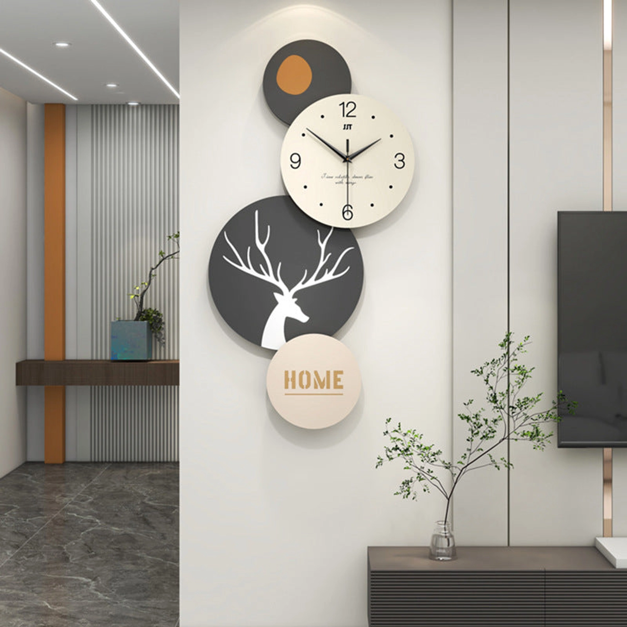 Modern Wall Clock with Deer Silhouette & "HOME" Accent Carousel 4