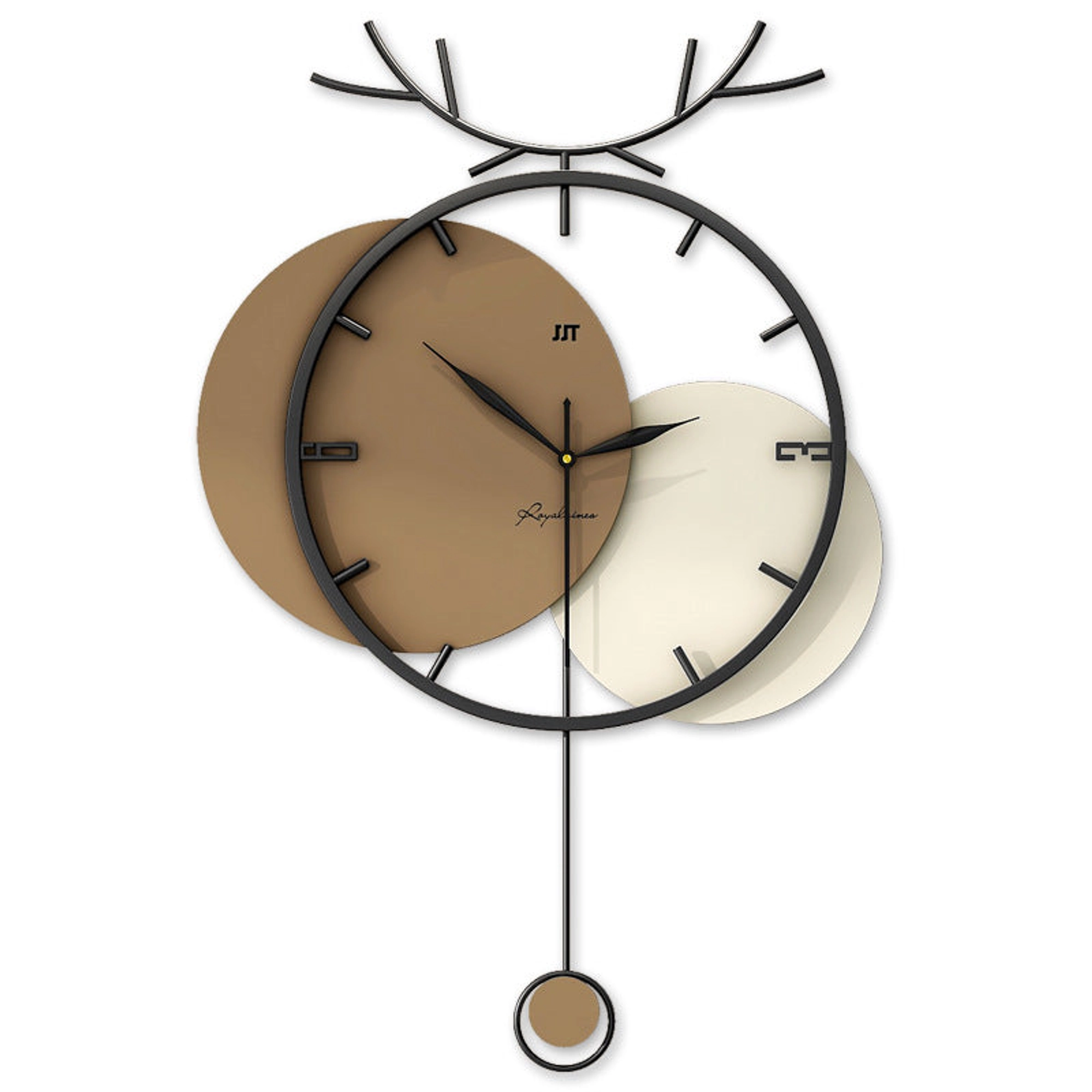 Stylish Modern Wall Clock with Antler Design and Pendulum Carousel 2