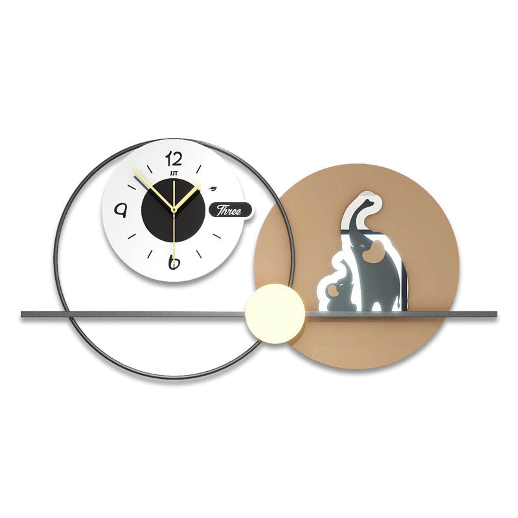 Minimalist Mother Elephant & Calf Wall Clock