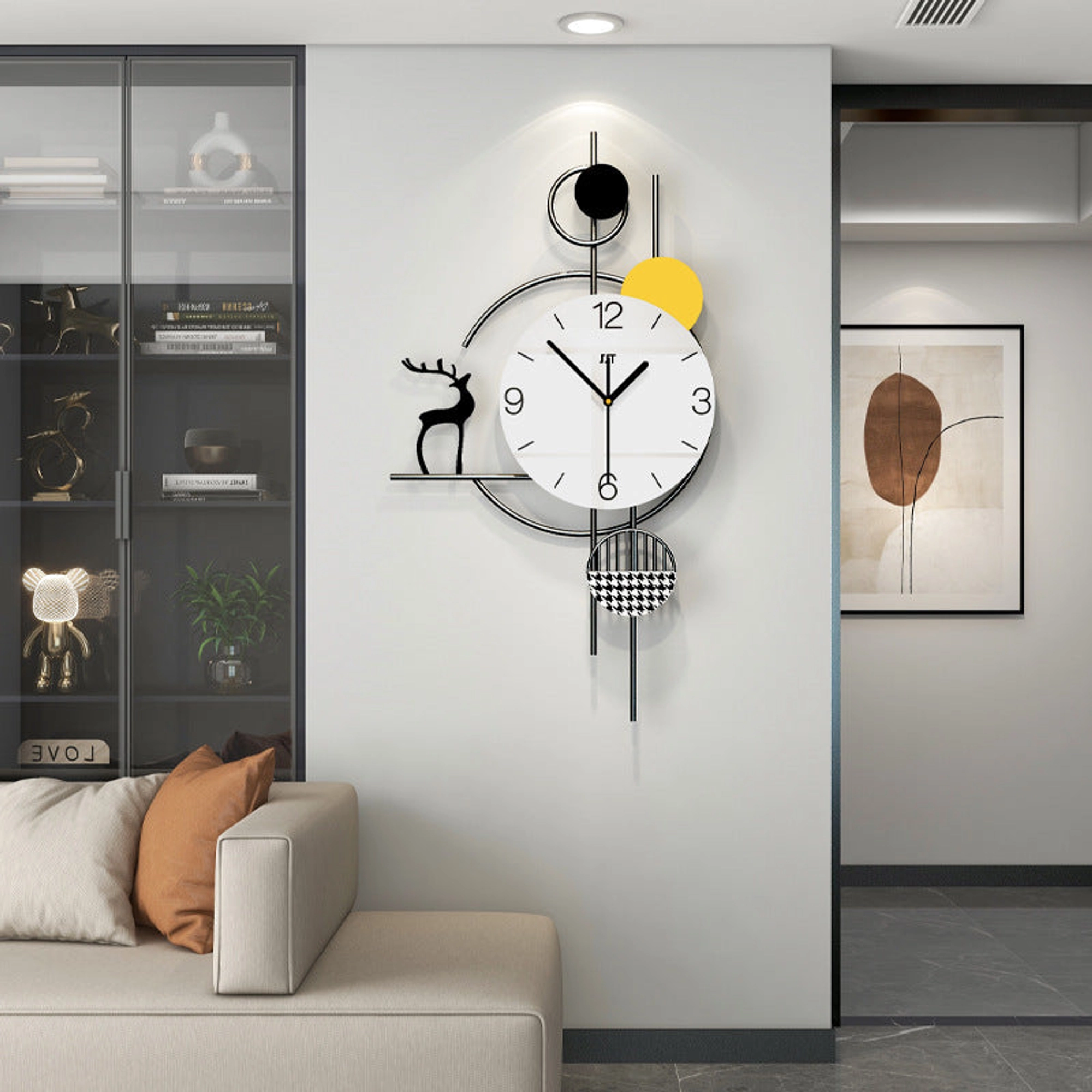 Modern Abstract Wall Clock with Deer Silhouette and Geometric Design Carousel 3